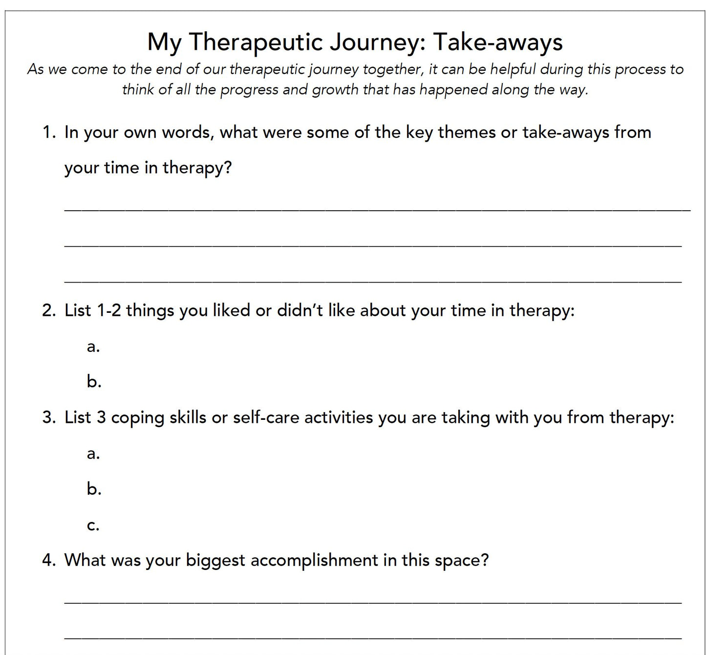 Therapy Termination Worksheet