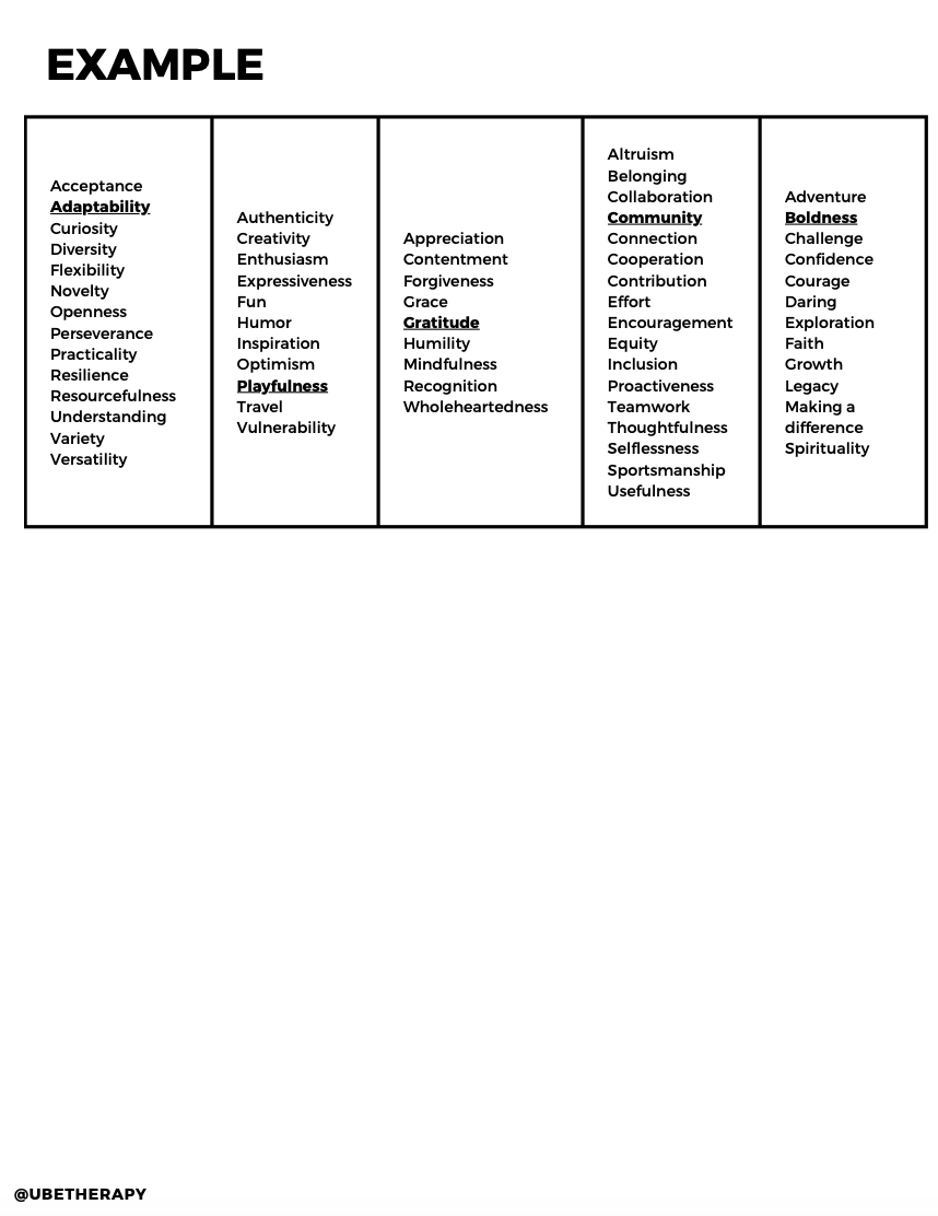 Values Worksheet