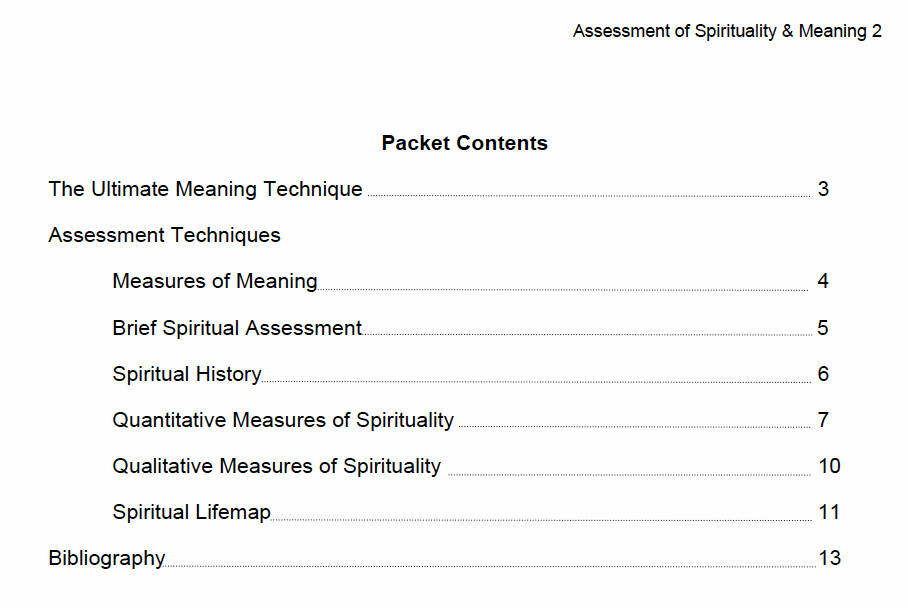 ACA's Assessment of Spirituality and Meaning in Research and Clinical Settings