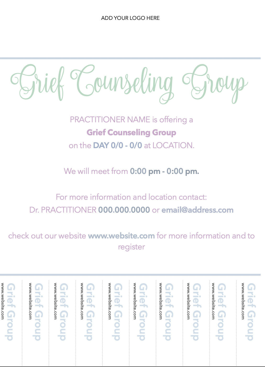 Grief Group Promo with tear off information
