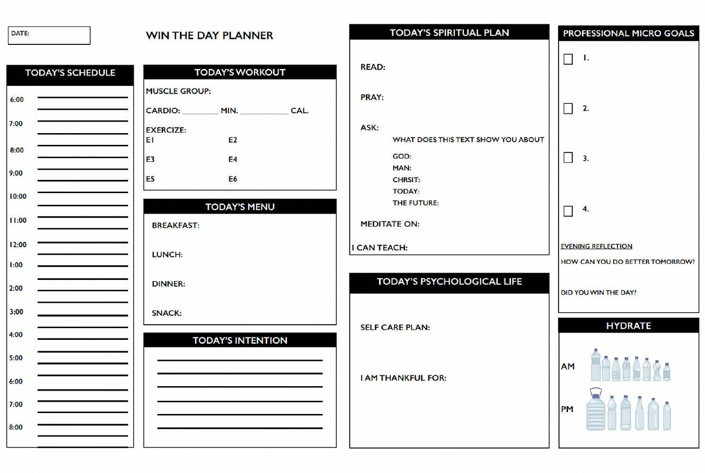 Win The Day Planner Page
