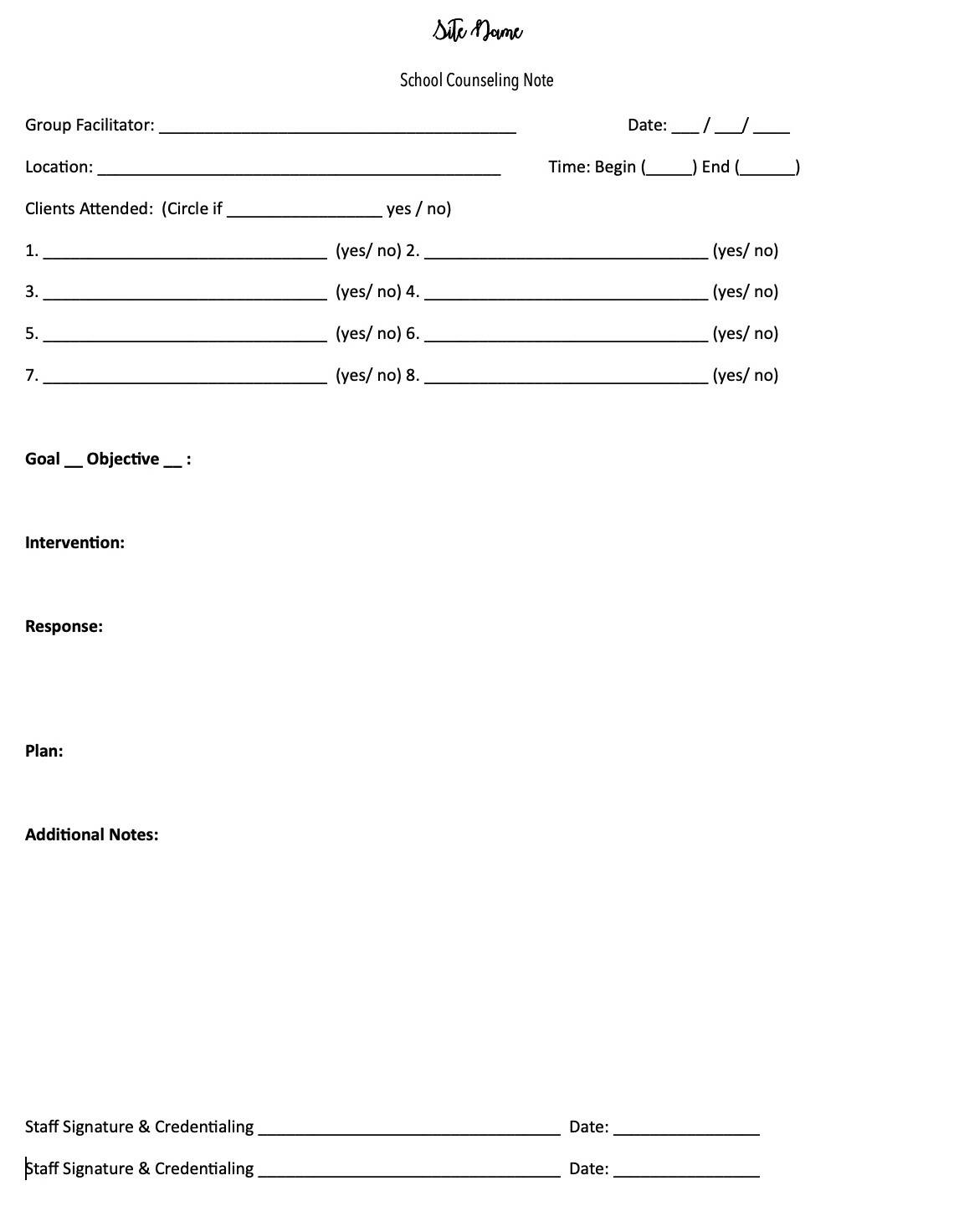 Group Counseling Note