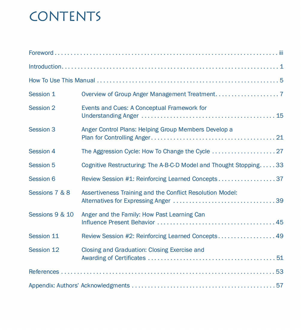 U.S. DHHS Anger Management - A cognitive behavioral therapy manual