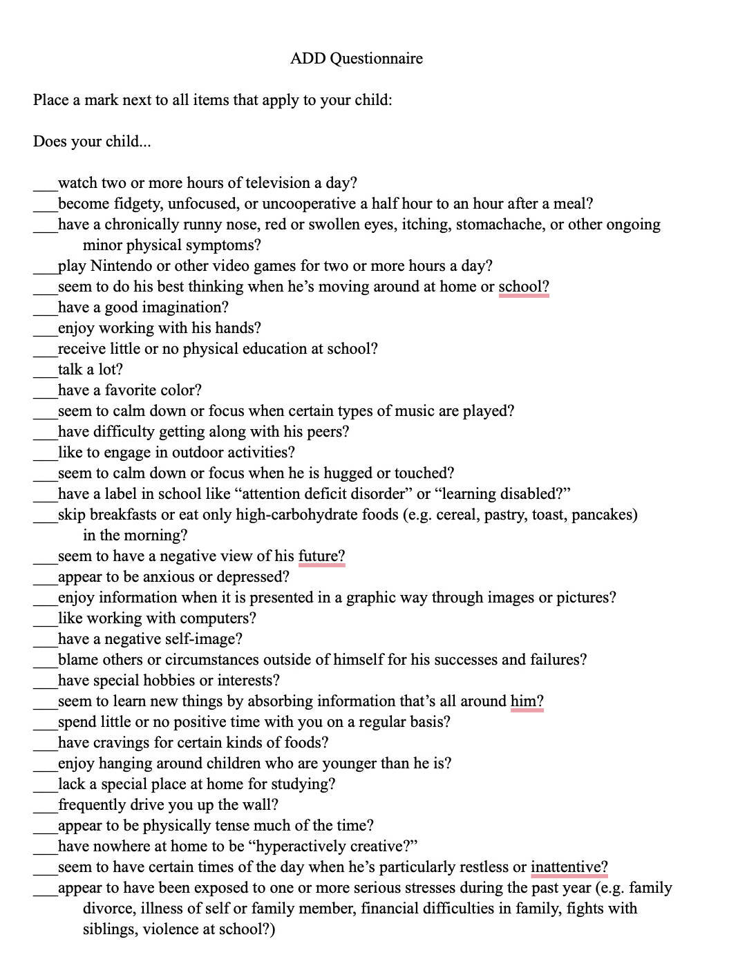 Child ADHD Survey