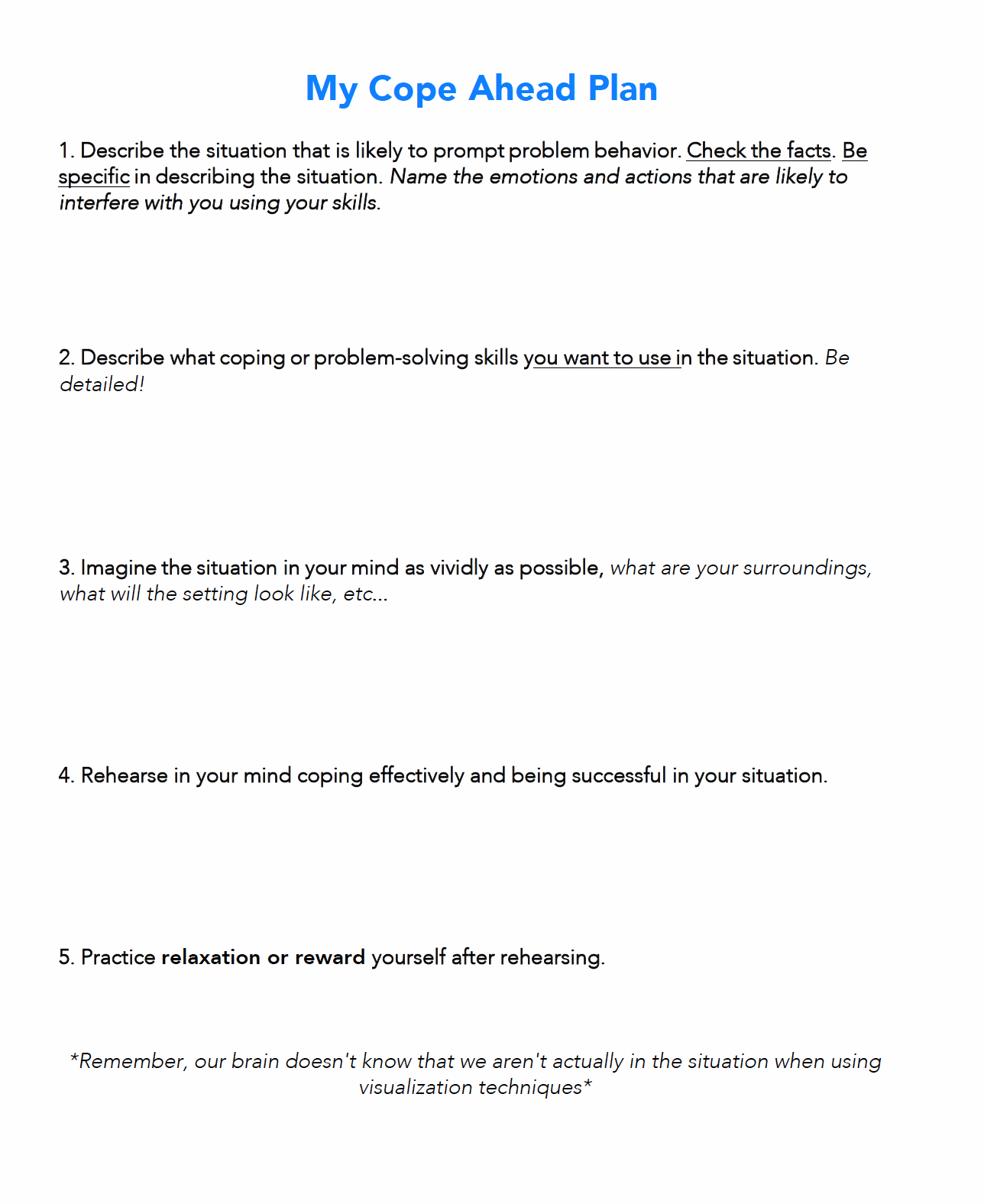 Cope Step Chart Cope Ahead Plan Visualization Walk Through – Just Counseling Things