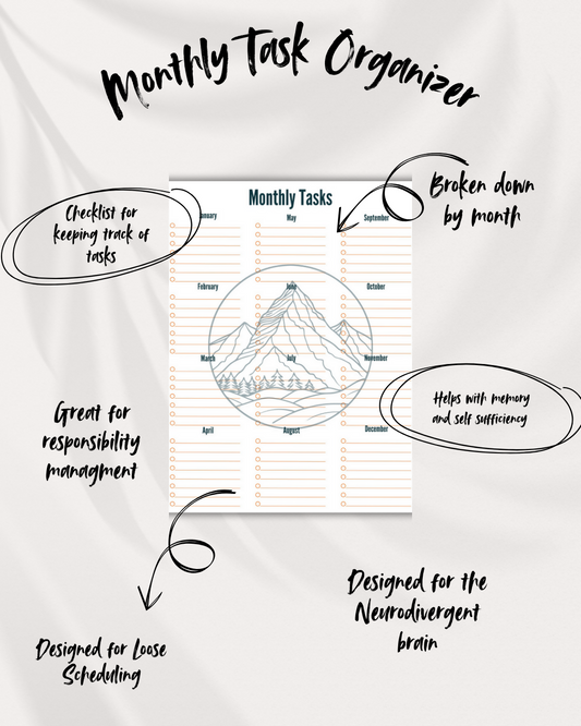 Monthly Task Organization for Neurodivergence