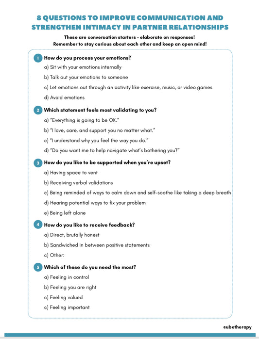 8 Questions to Improve Communication and Strengthen Intimacy in Partner Relationships