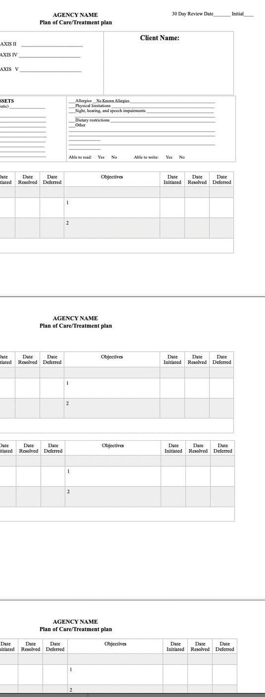 IOP Plan of Care / Treatment Plan