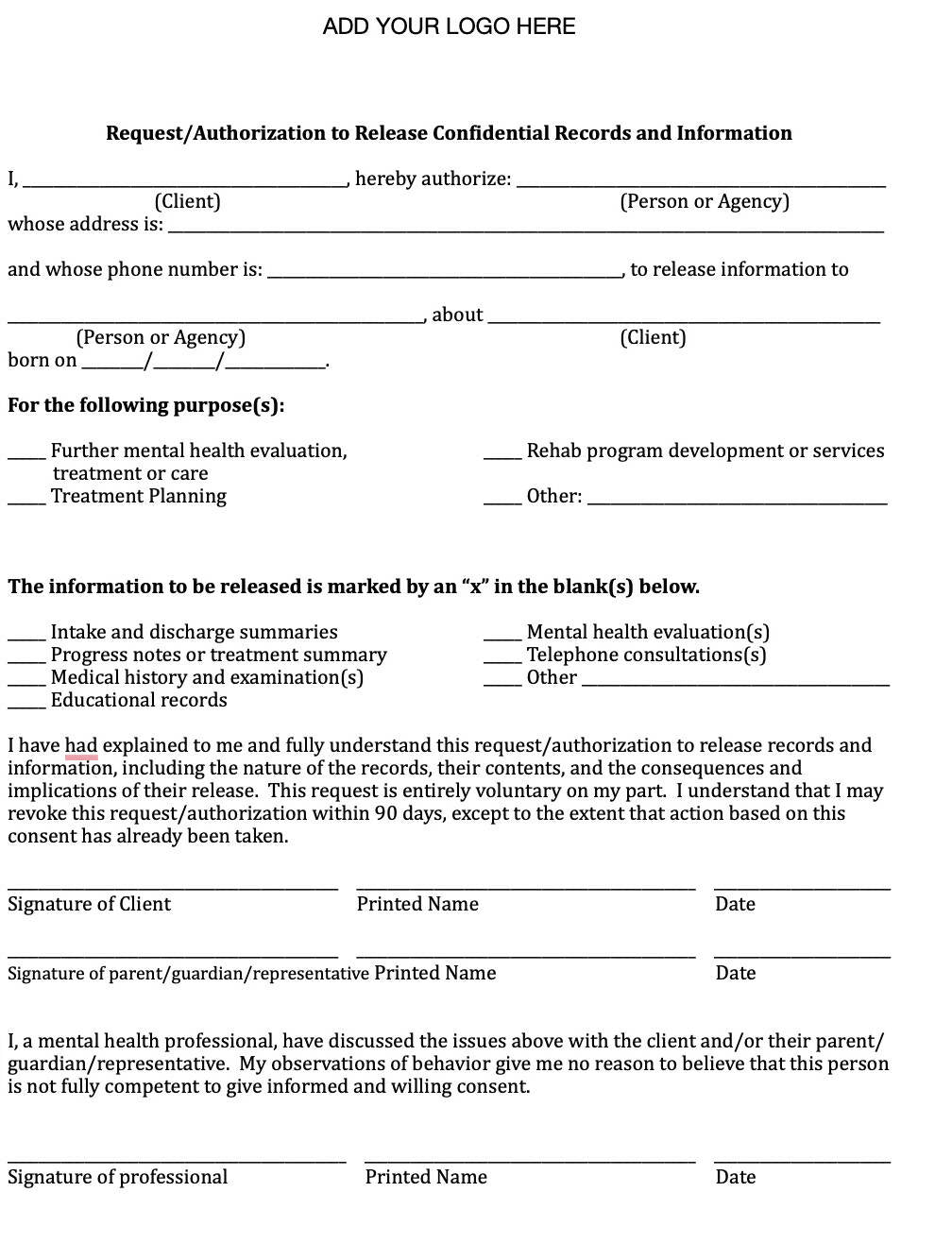 Editable Release of Information