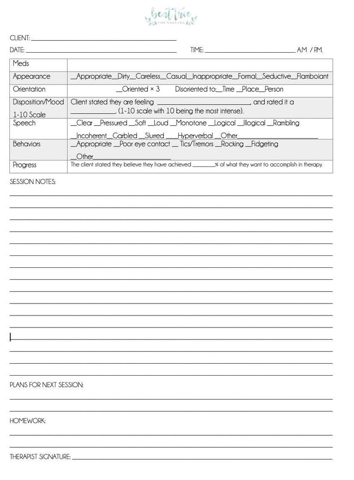 Session Note – Just Counseling Things