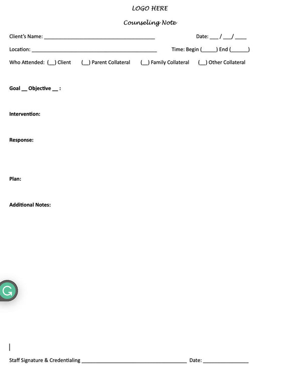 Basic Progress Note – Just Counseling Things