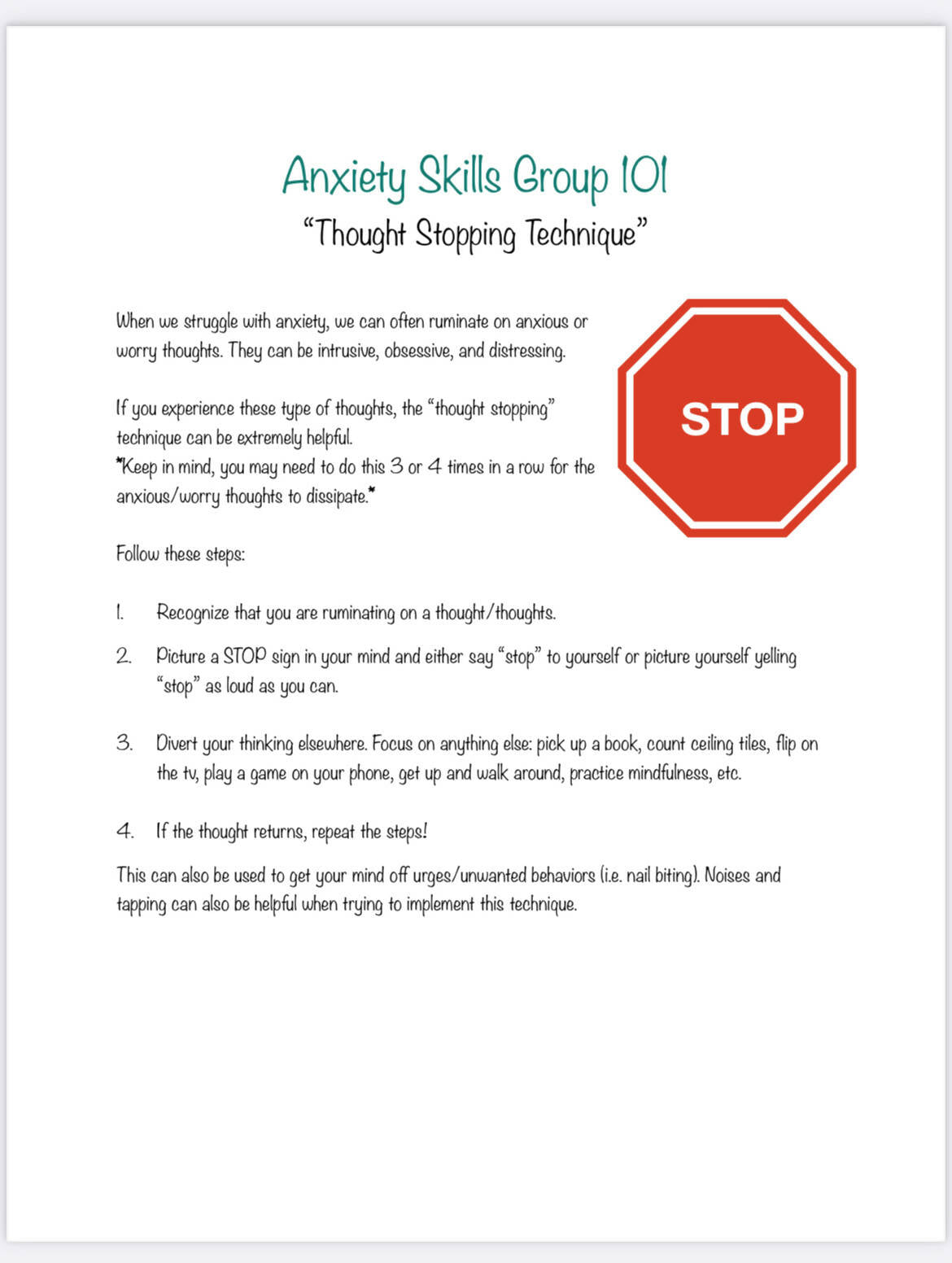 Thought Stopping Process.pdf Thought Stopping – Just Counseling Things